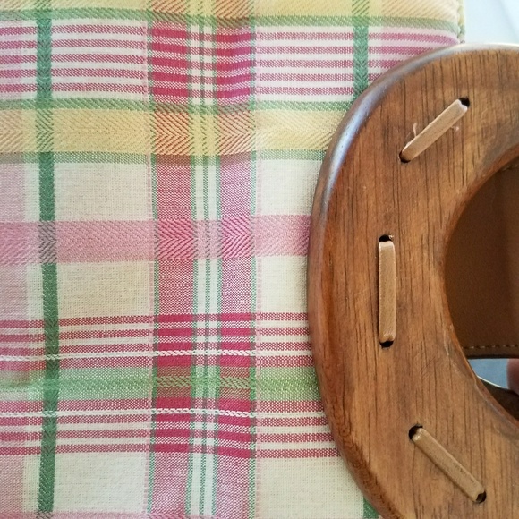 FREE PEOPLE / BASS Wood Preppy Madras Plaid Purse - Picture 2 of 7